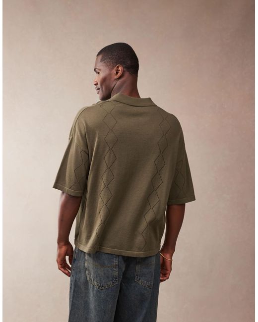 ASOS Green Relaxed Boxy Fit Knitted Notch Neck Polo With Pointelle Pattern for men