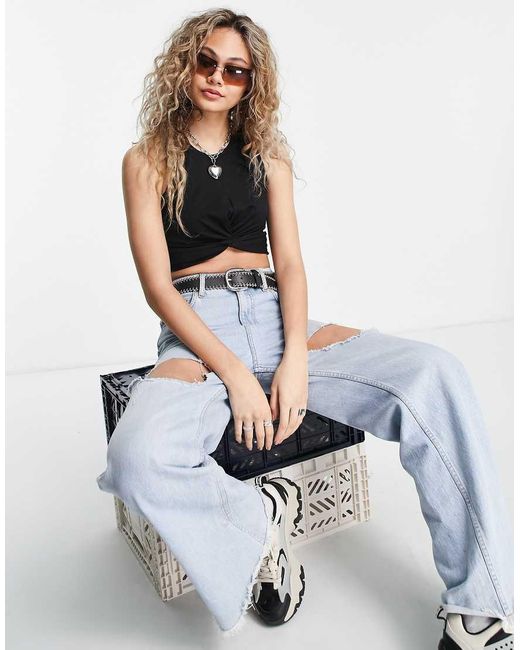 Noisy May Black Twist Front Crop Top