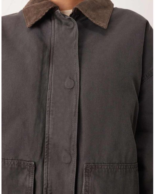ARRANGE Gray Oversized Canvas Barn Jacket With Cord Collar Detail