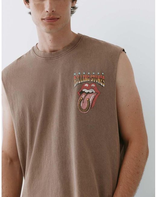 Pull&Bear Natural Rolling Stones Vest Top for men