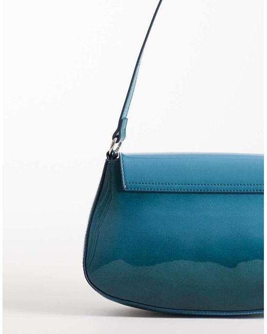 ASOS Blue High Shine Flap Shoulder Bag