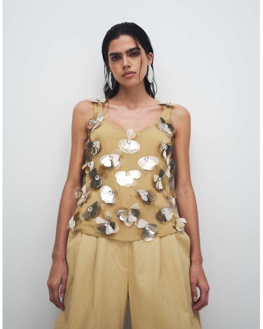 ASOS Brown 3d Flower Embellished Scoop Neck Cami