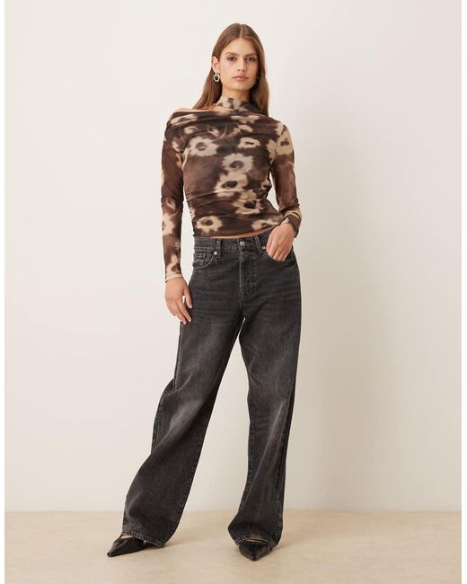 Mango Brown Slash Neck Top