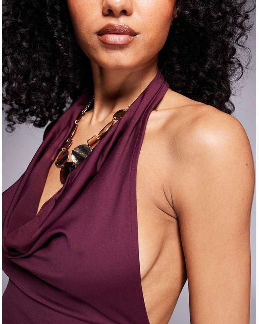 ASOS Purple High Neck Halter Cowl Neck Top