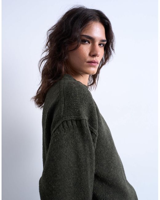 TOPSHOP Green Knitted Clean Exposed Seam Jumper