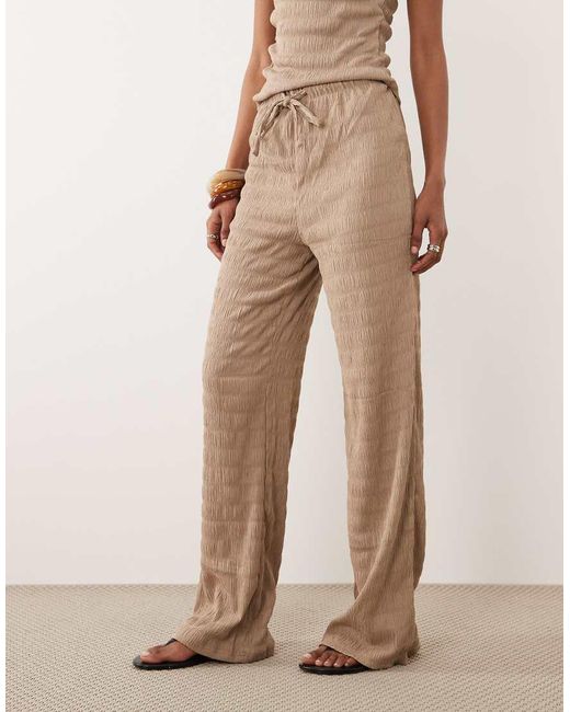 Brave Soul Natural Wide Leg Textured Jersey Pants