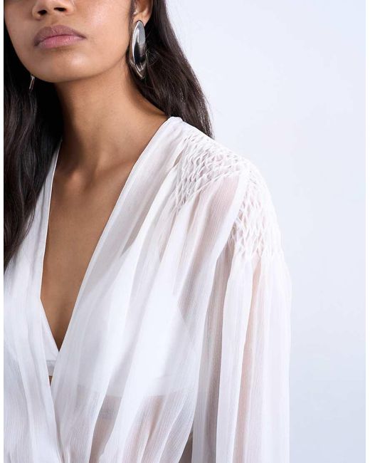 TOPSHOP Gray Chiffon Sheer Panel Long Sleeve Blouse