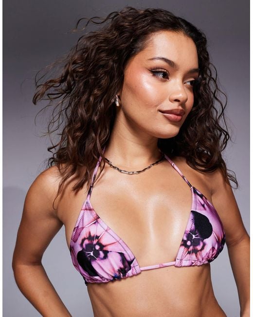 Candypants Gray Abstract Print Triangle Bikini Top