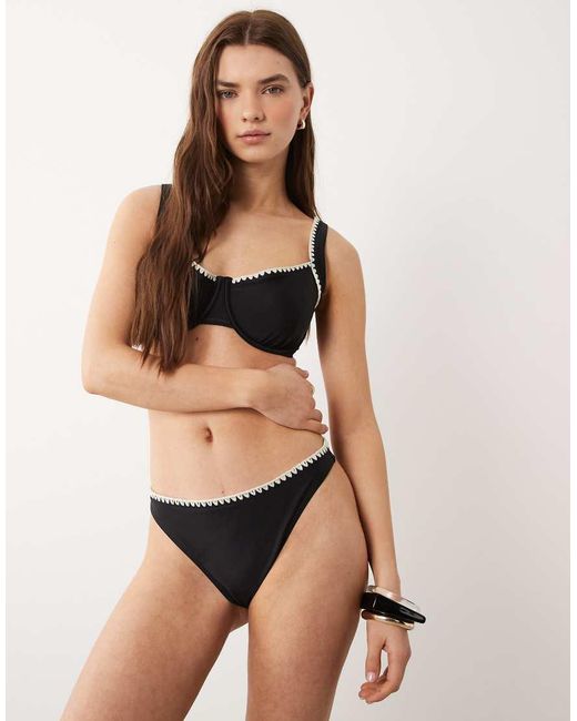 Abercrombie & Fitch Natural Co-Ord Mid Rise Contrast Seam Bikini Bottoms