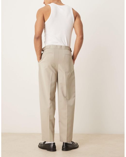 ASOS Natural Smart Wide Leg Trousers With Side Adjusters for men
