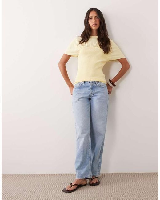 ASOS Natural Ruched Detail Fine Knit Top