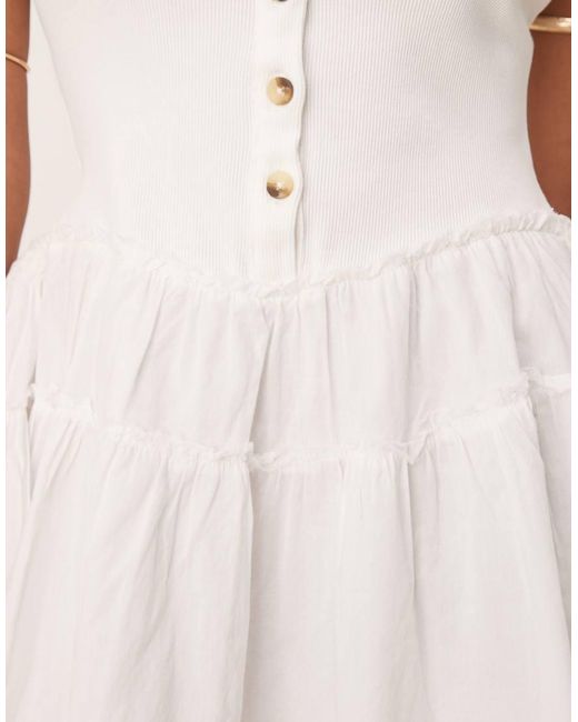 ASOS Pink Scoop Button Ribbed Bodice With Poplin Skirt Mini