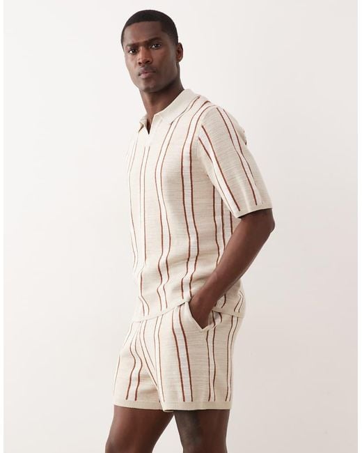 ASOS Natural Knitted Stripe Shorts for men