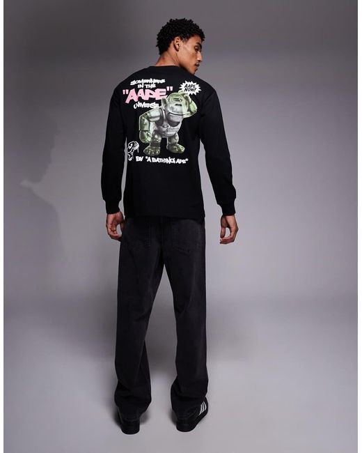 Aape By A Bathing Ape Black Aape By A Bathing Ape Long Sleeve T-Shirt for men