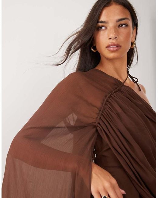 ASOS Brown One Shoulder Asymmetric Chiffon Mini Dress