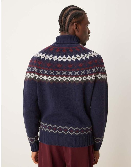 Barbour Blue Roose Fair Isle Rollneck Knitted Jumper for men