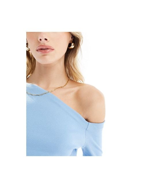 Vero Moda Blue Long Sleeved Jersey Top With Asymmetric Neckline