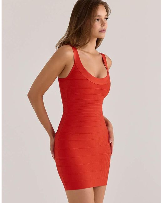 House Of Cb Red The Og Saffron Scoop Neck Bandage Mini Dress