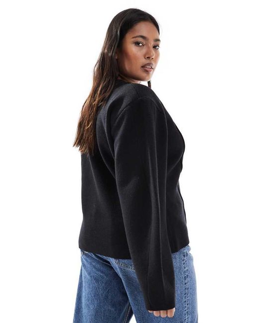 ASOS Black Asos Design Curve Structured Shoulder Pads Waisted Crew Neck Cardigan