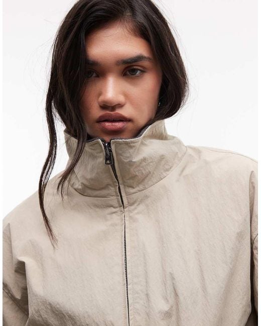 Weekday Natural High Neck Track Jacket With Borg Fleece Lining