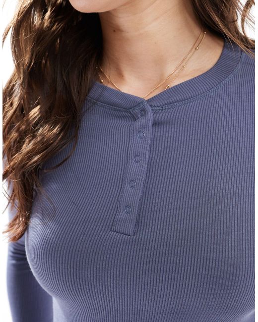 Cotton On Blue Sleep Recovery Henley Long Sleeve Lounge Top