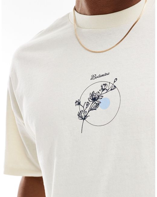 T-shirt oversize à imprimé botanique SELECTED pour homme en coloris White