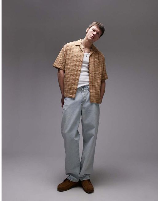 Camisa A Cuadros Holgada De Manga Corta De -Azul Topman de hombre de color Gray