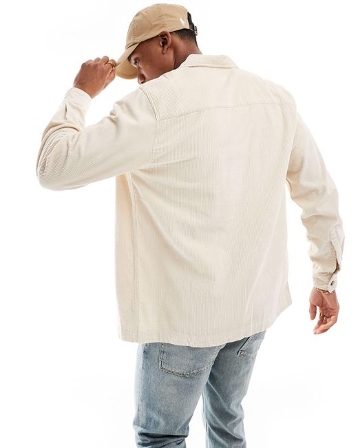 ASOS White Cord Overshirt With Revere Collar for men