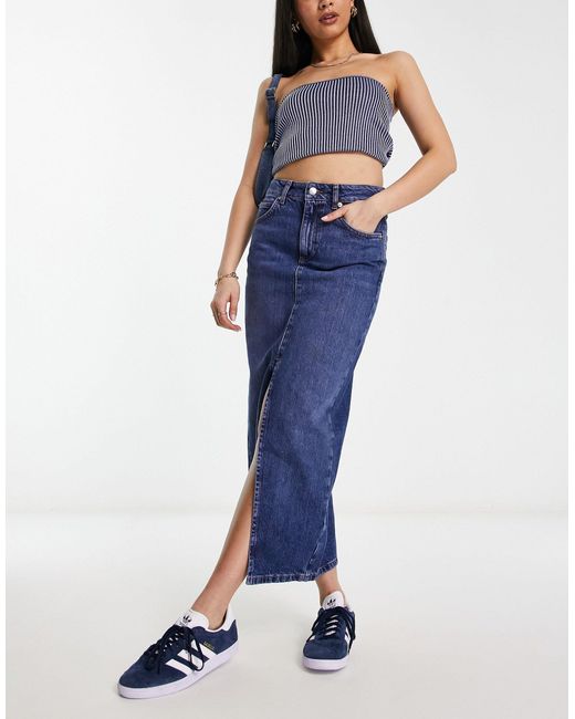 Jupe longue en jean - moyen New Look en coloris Blue