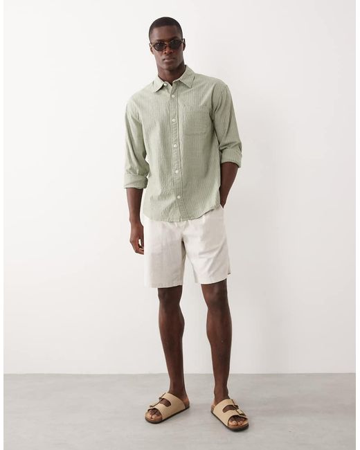 Abercrombie & Fitch Natural Long Sleeve Seersucker Shirt for men