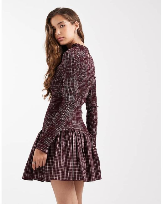 Daisy Street Purple Shirred Drop Waist Mini Dress