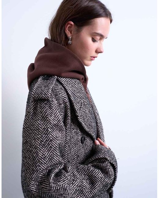 TOPSHOP Jas Van Wolmix Keperstof Met Super Lange Pasvorm En Riem in het Gray