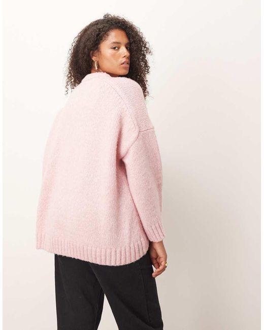 ASOS Pink Asos Design Curve Oversized Crew Neck Jumper With Curved Hem