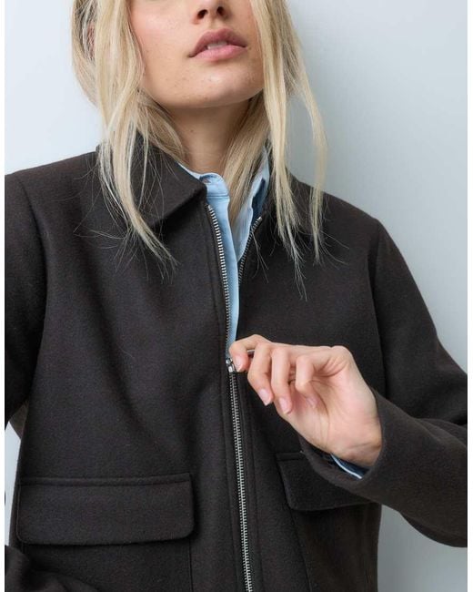 ONLY Blue Zip Through Faux Wool Short Jacket