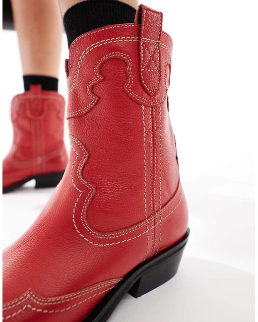 OFF THE HOOK Red Portobello Johnny High Ankle Cowboy Leather Boots