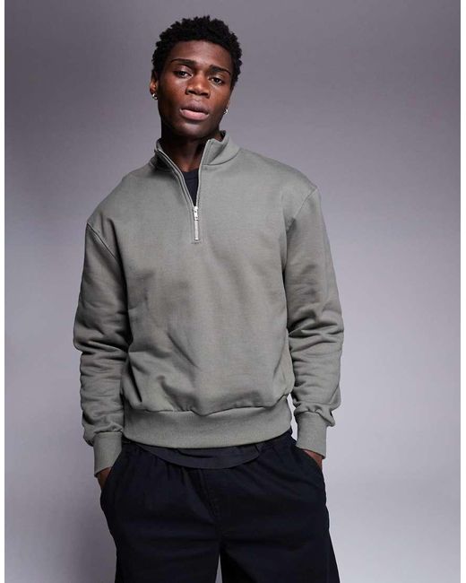 ASOS Gray Premium Heavyweight Boxy Oversized Quarter Zip Sweatshirt 400gsm for men