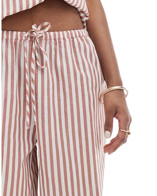 Wednesday's Girl Pink Linen Wide Leg Striped Trouser Co-ord