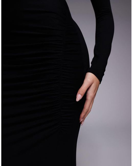 ASOS Black Long Sleeve Deep Plunge Maxi Dress With V-Bar Trim