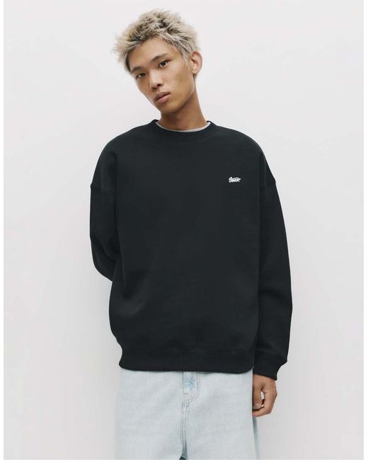 Pull&Bear Black Round Neck Stwd Sweatshirt for men