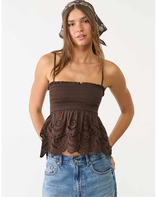 Stradivarius Black Embroidered Ruffled Top