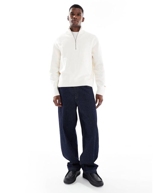 Pull oversize épais à col zippé - crème Jack & Jones pour homme en coloris White