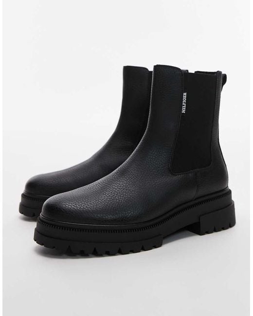 Tommy Hilfiger Black Chunky Leather Chelsea Boots for men