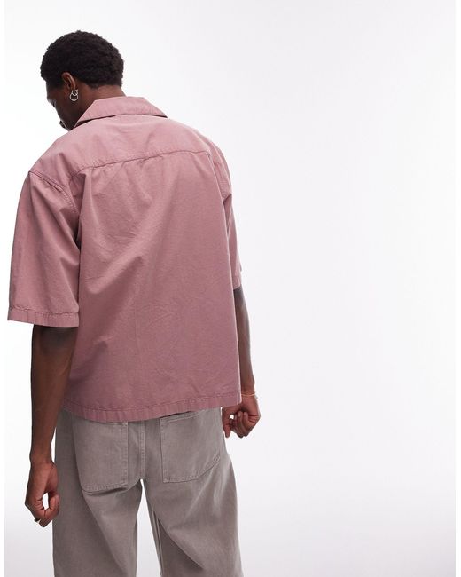 Camicia vestibilità comoda a maniche corte slavato di Topman in Pink da Uomo