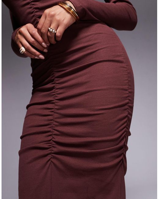 ASOS Purple Ribbed Ruched Midi Dress