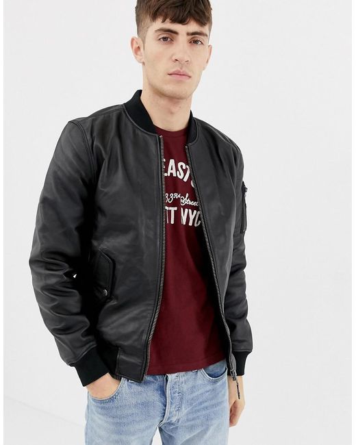 Schott Nyc Black Premium Leather Bomber Jacket for men