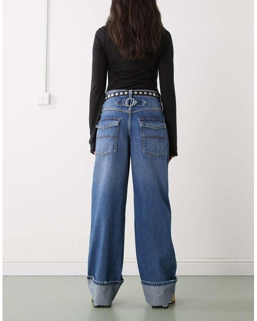 Collusion Blue X002 baggy Jeans With Cinch Back And Turn Up Hem