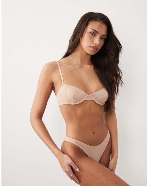 ASOS Natural Tammy Sheer Mesh High Leg Brazilian