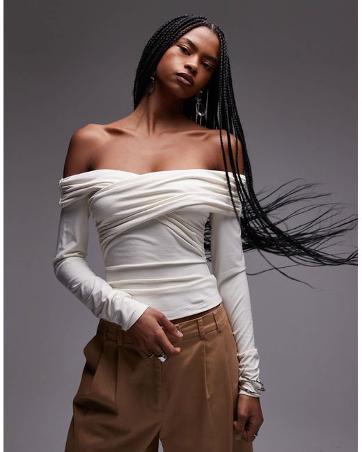 Top en jersey à épaules dénudées drapées - cassé & Other Stories en coloris Gray
