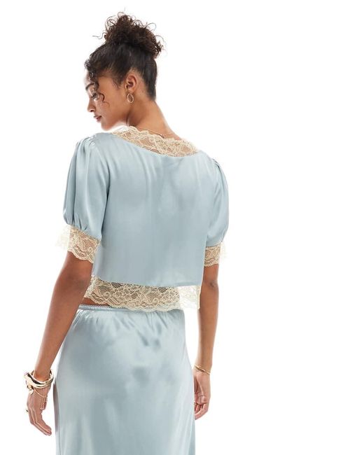 Top Con Lazada En La Parte Delantera De Satén Y Encaje De (Parte De Un Conjunto) ASOS de color Blue