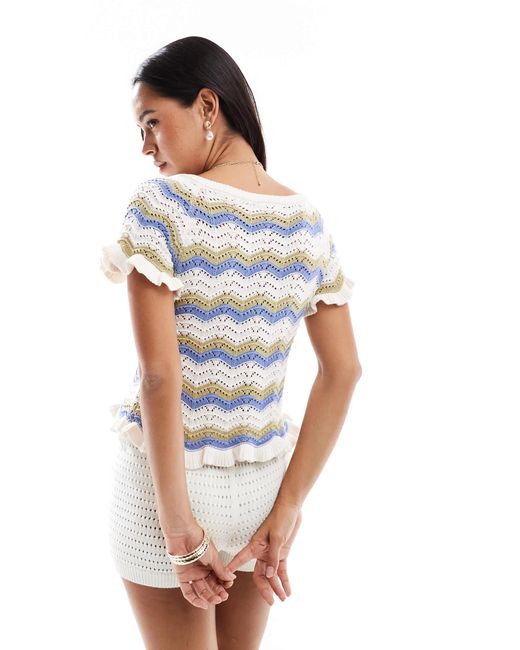 Gilet rayé à manches courtes en crochet à volants - bleu et neutre Object en coloris Blue